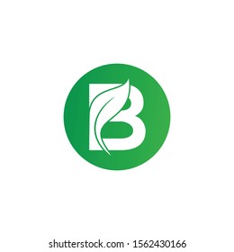 Green Circle Leaf B Letter Modern Alphabet Logo Vector. Circle Leaf Letter Logo.