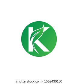 Green Circle Leaf Letter K Modern Alphabet Logo Vector. Circle Leaf Letter Logo.