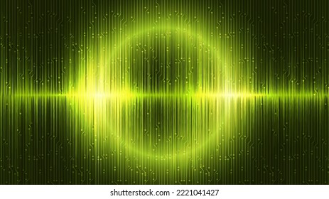 Green Circle Light Sound Wave Background,technology And Earthquake Wave Diagram Concept,design For Music Studio And Science,Vector Illustration.