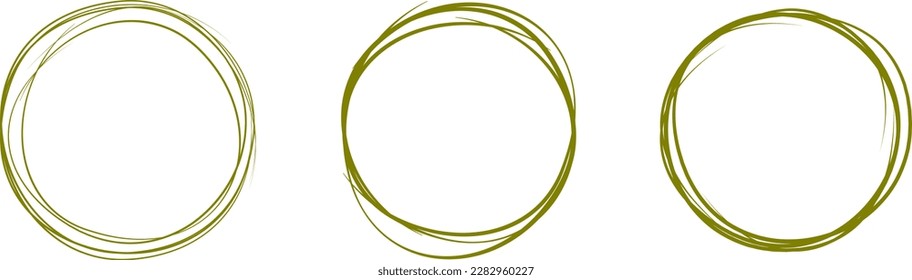 Green circle line hand drawn set. Highlight hand drawing circle isolated on background. Round handwritten circle. For marking text, note, mark icon, number, marker pen, pencil and text check, vector