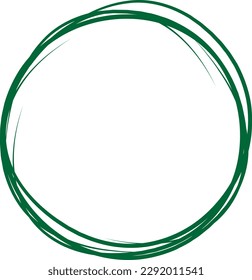 Green circle line hand drawn. Highlight hand drawing circle isolated on white background. Round handwritten circle. For marking text, note, mark icon, number, marker pen, pencil and text check, vector