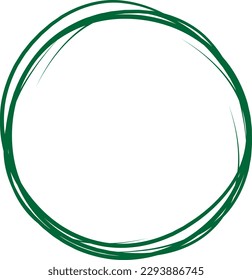 Green circle line hand drawn. Highlight hand drawing circle isolated on white background. Round handwritten circle. For marking text, note, mark icon, number, marker pen, pencil and text check, vector
