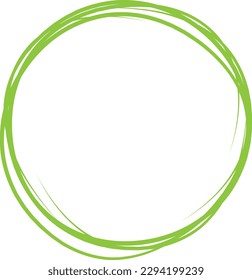 Green circle line hand drawn. Highlight hand drawing circle isolated on white background. Round handwritten circle. For marking text, note, mark icon, number, marker pen, pencil and text check, vector