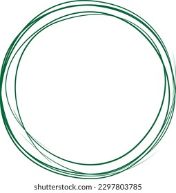 Green circle line hand drawn. Highlight hand drawing circle isolated on white background. Round handwritten circle. For marking text, note, mark icon, number, marker pen, pencil and text check, vector