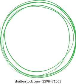 Green circle line hand drawn. Highlight hand drawing circle isolated on white background. Round handwritten circle. For marking text, note, mark icon, number, marker pen, pencil and text check, vector