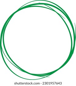 Green circle line hand drawn. Highlight hand drawing circle isolated on white background. Round handwritten circle. For marking text, note, mark icon, number, marker pen, pencil and text check, vector
