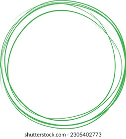 Green circle line hand drawn. Highlight hand drawing circle isolated on white background. Round handwritten circle. For marking text, note, mark icon, number, marker pen, pencil and text check, vector