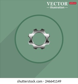 Green circle with a long shadow, Cog Settings , vector illustration, EPS 10