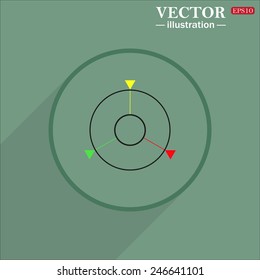 Green circle with a long shadow, GPS navigation,  vector illustration, EPS 10