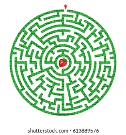 Green circle maze with strawberry inside. vector illustration