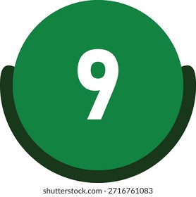 Círculo verde Número 9 Icono Ilustración vectorial