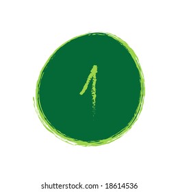 Green Circle With Number One in The Middle - Grunge Style