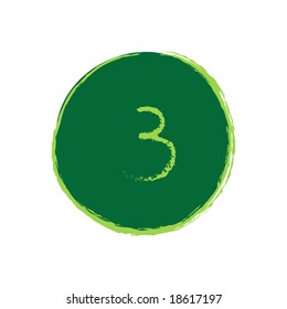 Green Circle With Number Three in The Middle - Grunge Style