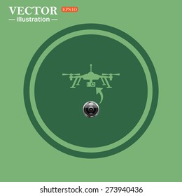Green circle on a green background with a stroke. Quadrocopter. icon. vector design