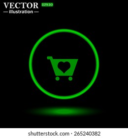 Green circle on a black background with illumination.   Favorite products. Favorite purchase. Heart.  put in shopping cart , vector illustration, EPS 10