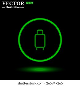 Green circle on a black background with illumination.  Baggage icon. Vector illustration, EPS 10