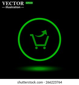 Green circle on a black background with illumination.  remove from the shopping cart, vector illustration, EPS 10