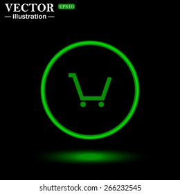 Green circle on a black background with illumination.  put in shopping cart , vector illustration, EPS 10
