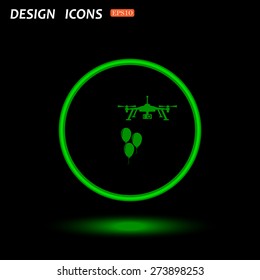 Green circle on a black background with illumination.  Aerial photography. Festive balloons. Quadrocopter. icon. vector design