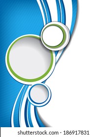 Green circle on blue wave background - flyer design or brochure