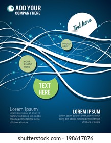 Green circle on blue wave background - flyer design