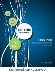 Green circle on blue wave background - flyer design