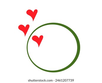 A green circle outline and three red hearts on a transparent background