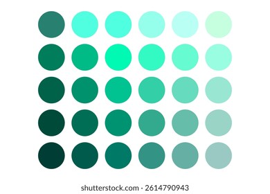 Green circle palette. Dot gradient layout. Round color swatches. Vector hue pattern.