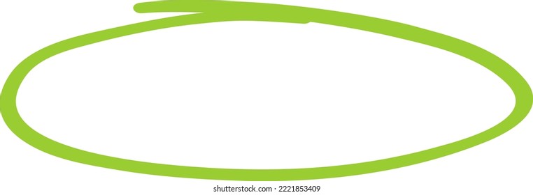 Green circle, pen draw. Highlight hand drawing circle isolated on background. Handwritten green circle. For marking text, numbers, marker pen, pencil, logo and text check, vector illustration