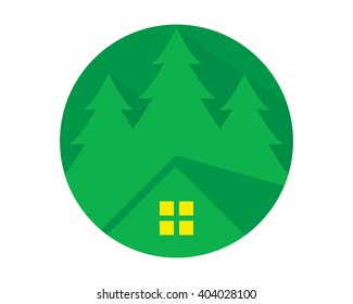 green circle pine forest real estate residence residency residential home house housing property image icon