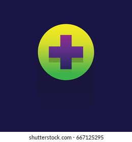 green circle plus icon. Website icon. Vector Tool. button. symbol. object. on blue background