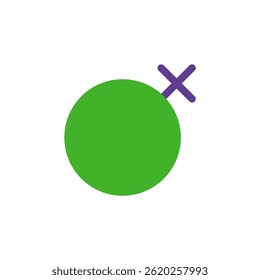 Green circle with a purple cross, representing an unclear symbol or mark