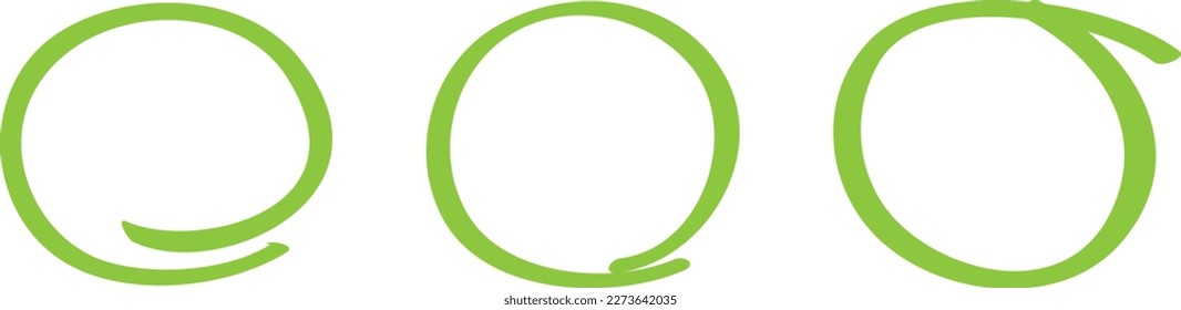 Evolución del círculo verde, dibujo de la pluma. Resaltar el círculo de dibujo a mano aislado en el fondo. Círculo verde manuscrito. Para marcar el texto, los números, el lápiz de marcadores, el lápiz, el logotipo y la verificación de texto, ilustración vectorial