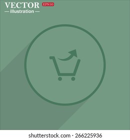Green circle with a shadow on a green background.  remove from the shopping cart, vector illustration, EPS 10