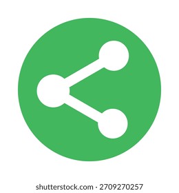 Icono de círculo verde compartido con estructura de red de nodos conectados en blanco