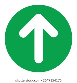 Signo de círculo verde con una flecha que apunta hacia arriba para la navegación y las direcciones