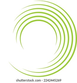 Green circle speed lines isolated. Abstract speed lines in circle form, vector. For geometric art, elements design, logo, print materials and placard template. Abstract speed lines circles background