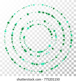 Green circle Stars Confetti Lines on Transparent Background. Invitation Background. Banner, Greeting Card, Christmas and New Year card, Postcard, Packaging, Textile Print. Beautiful Starry Sky