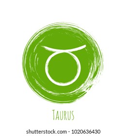 Green circle Taurus zodiac sign, hand painted round horoscope symbol vector. Astrological icon isolated. Taurus astrology zodiac symbol clip art on white background.