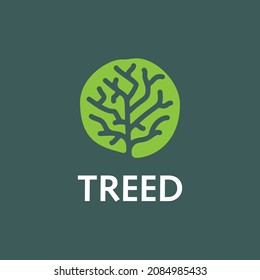 Rama de planta de árbol de círculo verde con vectores de diseño de logotipo de estilo de línea