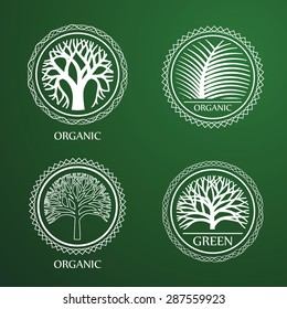 Green Circle Tree vector label design. eco concept.Vector Illustration.