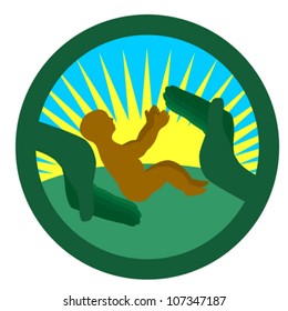 green circle. two good hands covered a small child.