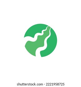 Green circle vector logo with heavily curved accent inside. Logo for event, organization, fruit, company, business, industry, and brand.