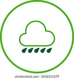 Green Circle Weather Icon Representing Rain and Cloud in a Clean Design