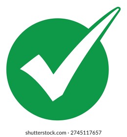 Green circle with a white checkmark pointing upwards to the right isolated on transparent background