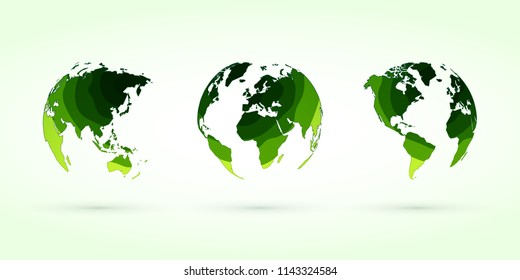 green circles globes vector set world planet earth 