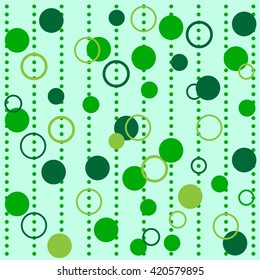 Green circles and rings on a light background. Polka dot pattern. Wall-paper