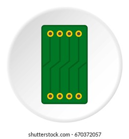 Green circuit board icon in flat circle isolated vector illustration for web
