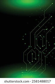 Green circuit board, network technology on a black background.