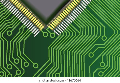 green circuit board with part of CPU
